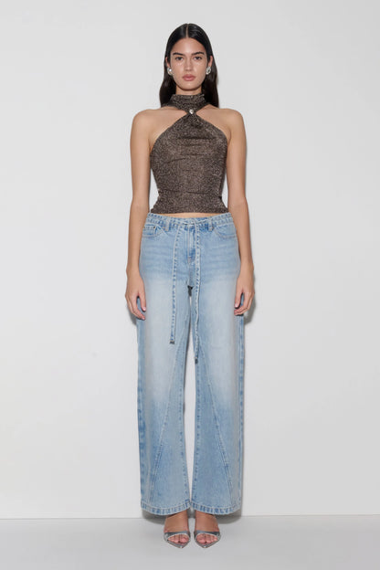Nikki Lurex Top With Hardware Gunmetal