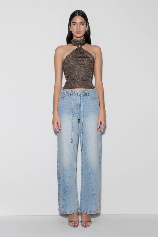 Nikki Lurex Top With Hardware Gunmetal