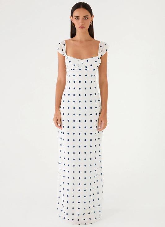 Roma Notte Maxi Dress Porcelain Blue Polka Dot
