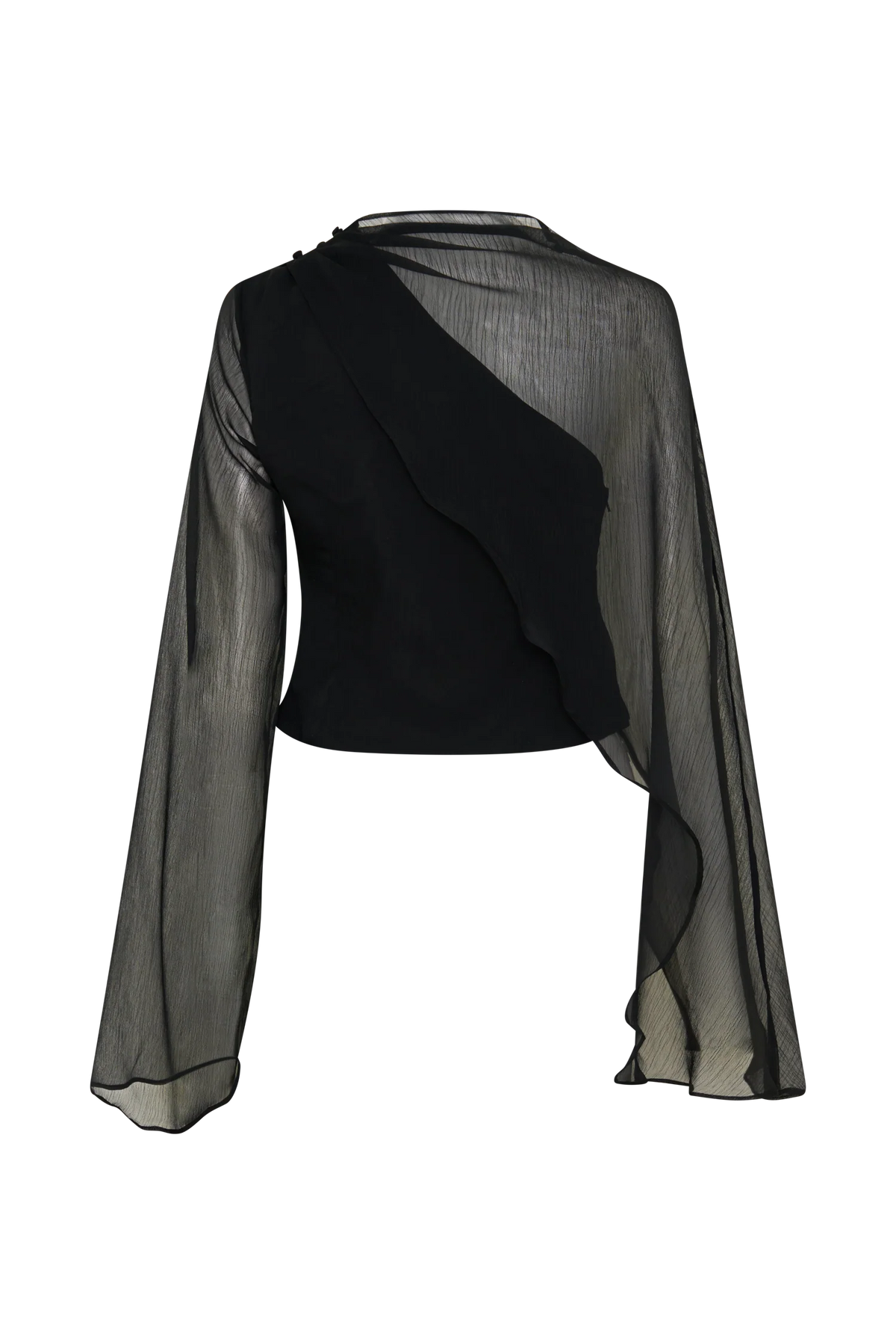Ida Sheer Asymmetrical Long Sleeve Cape Black