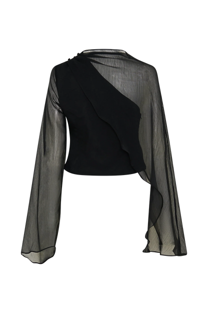 Ida Sheer Asymmetrical Long Sleeve Cape Black