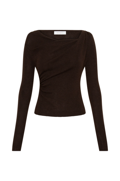 Culver Draped Twist Knit Top Chocolate