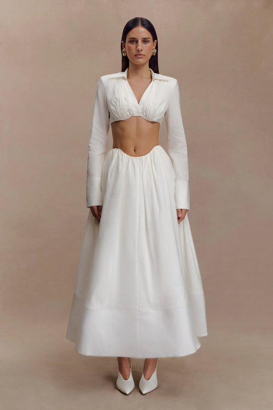 Greta Gathered Maxi Skirt White