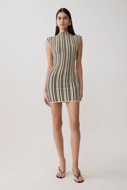 Meggie Striped Sleeveless Mini Dress Black Ivory