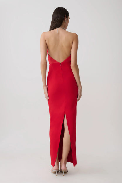 Elina Satin Necklace Maxi Dress Red