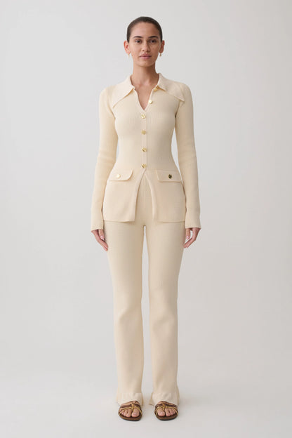 Suzie Ribbed Long Sleeve Longline Top Ivory