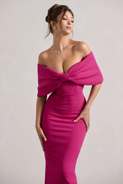 Cornelia Hot Pink Strapless Maxi Dress With Oversized Bow