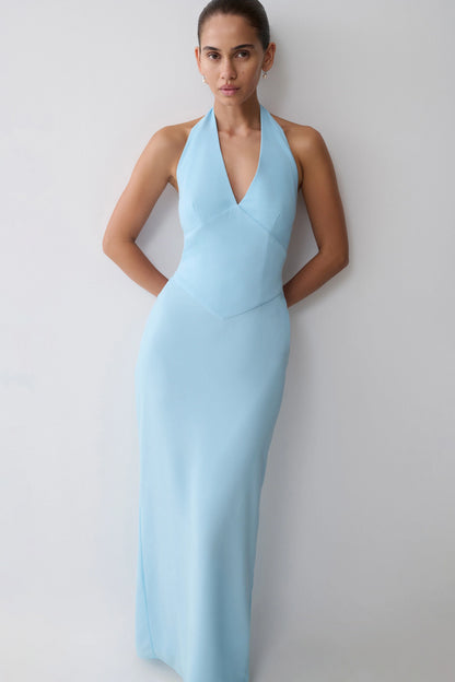 Valentina Chiffon Halter Maxi Dress Pale Blue