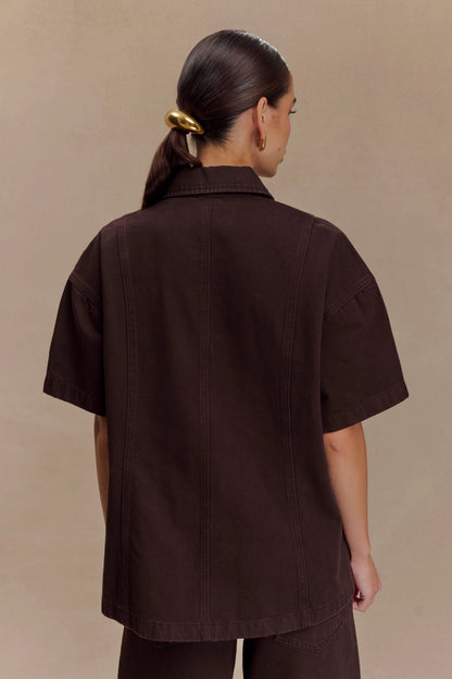 Maya Oversized Denim Shirt Chocolate