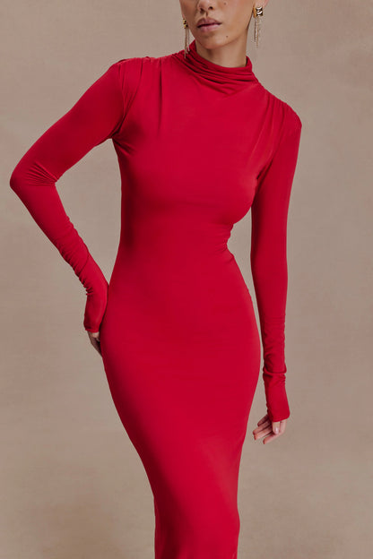 Kiyah Slinky Cut Out Maxi Dress Red