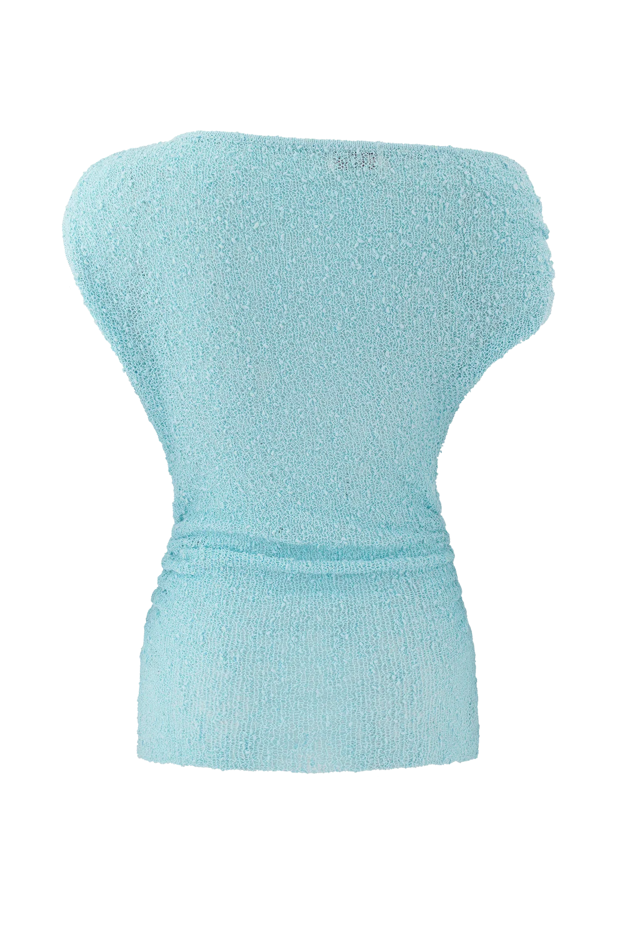 Chloe Off Shoulder Boucle Knit Top Light Blue