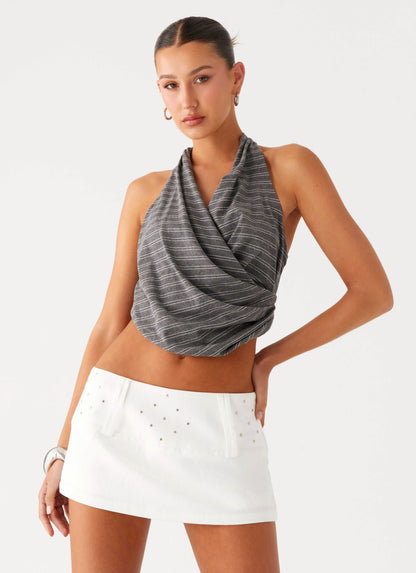 Hot Shot Studded Denim Mini Skort White