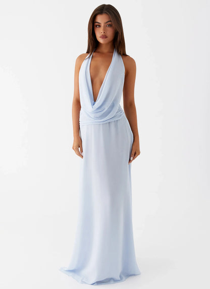 Elysia Chiffon Maxi Dress Baby Blue