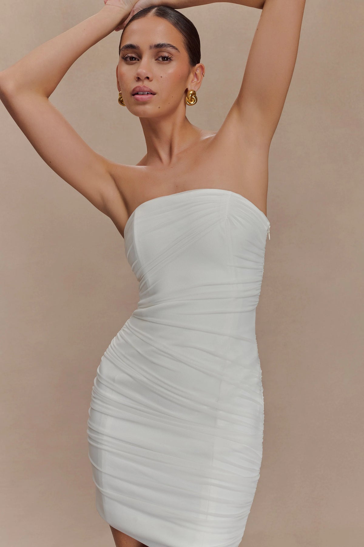 Jianna Strapless Mesh Mini Dress White