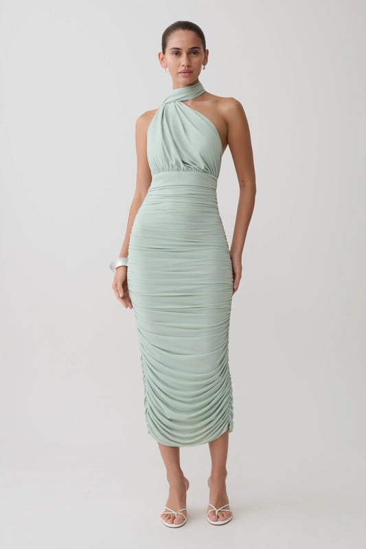 Giannie Draped Midi Dress Aqua Grey